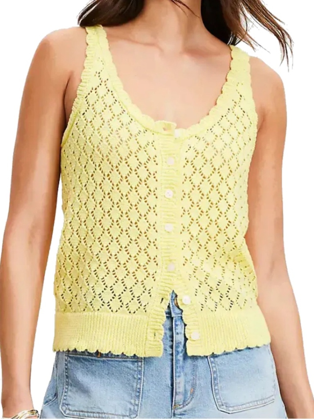 🌺 2/$20 Loft yellow crochet sleeveless knit blouse size small cotton